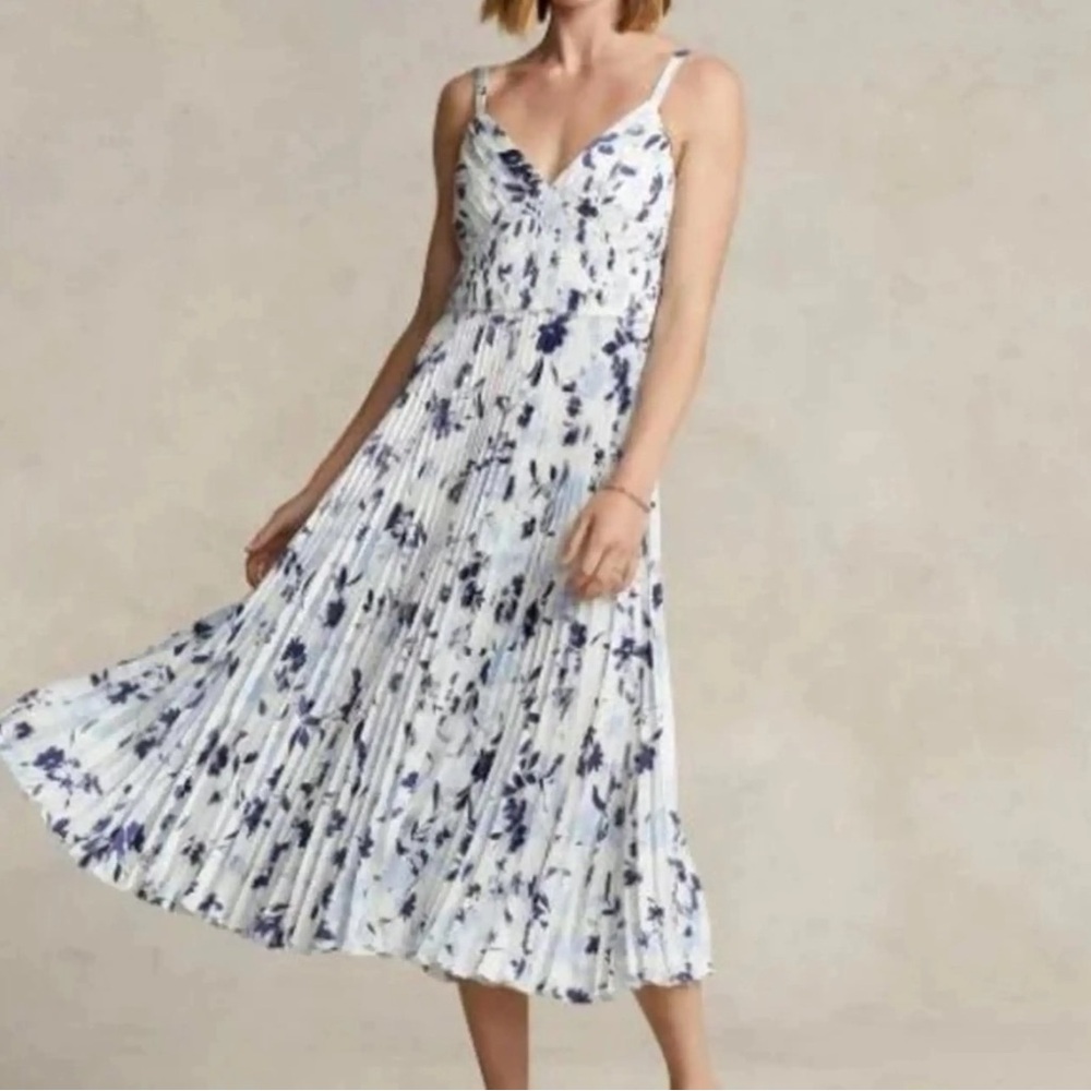 Ralph Lauren Blue and White Floral Midi Dress